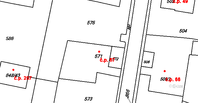 Děhylov 67 na parcele st. 571 v KÚ Děhylov, Katastrální mapa