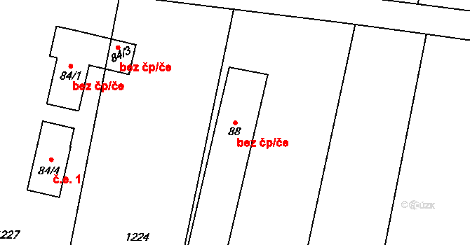Slavonice 45209367 na parcele st. 88 v KÚ Mutišov, Katastrální mapa