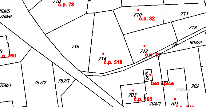 Bolatice 518 na parcele st. 714/1 v KÚ Bolatice, Katastrální mapa