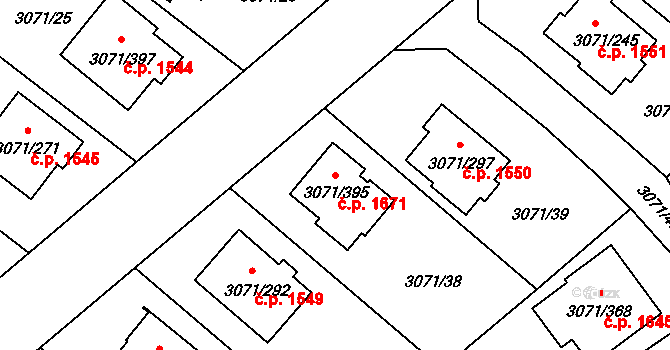 Hlučín 1671 na parcele st. 3071/395 v KÚ Hlučín, Katastrální mapa