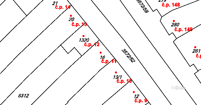 Ostrožské Předměstí 11, Uherský Ostroh na parcele st. 16 v KÚ Ostrožské Předměstí, Katastrální mapa