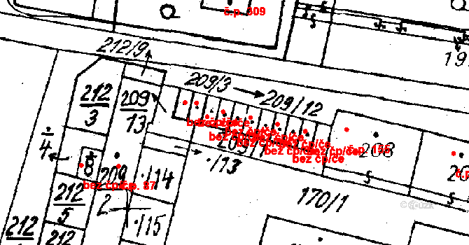 Heřmanova Huť 49636367 na parcele st. 209/7 v KÚ Vlkýš, Katastrální mapa
