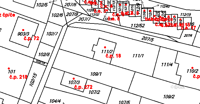 Vícemilice 18, Bučovice na parcele st. 111/2 v KÚ Vícemilice, Katastrální mapa