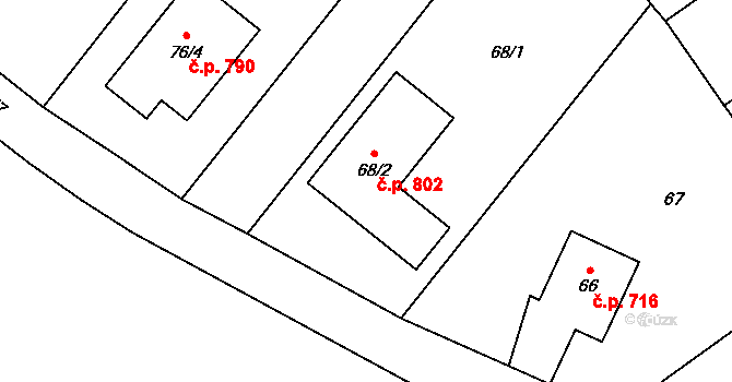 Březce 802, Štěpánov na parcele st. 68/2 v KÚ Březce, Katastrální mapa