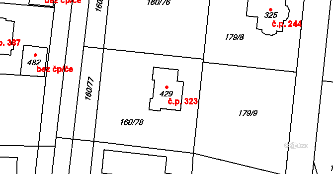 Zbuzany 323 na parcele st. 429 v KÚ Zbuzany, Katastrální mapa