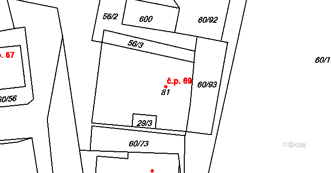 Vortová 69 na parcele st. 81 v KÚ Vortová, Katastrální mapa