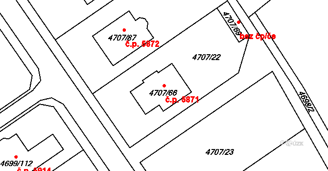 Chomutov 5871 na parcele st. 4707/66 v KÚ Chomutov I, Katastrální mapa