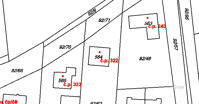 Nučice 322 na parcele st. 564 v KÚ Nučice u Rudné, Katastrální mapa