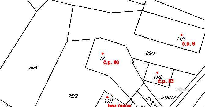 Mnětice 10, Pardubice na parcele st. 12 v KÚ Mnětice, Katastrální mapa