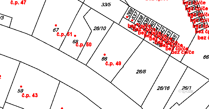 Trnová 49, Pardubice na parcele st. 66 v KÚ Trnová, Katastrální mapa