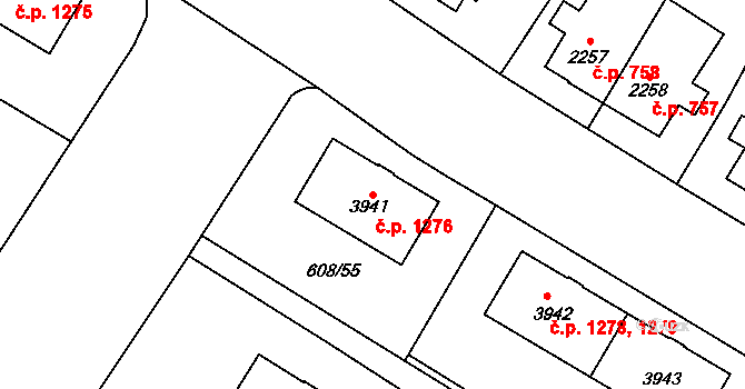 Bílé Předměstí 1276, Pardubice na parcele st. 3941 v KÚ Pardubice, Katastrální mapa