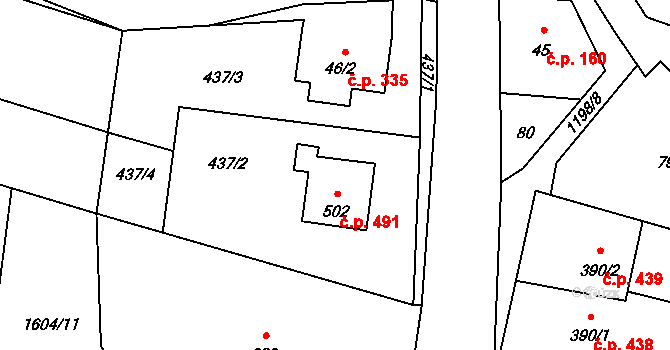 Mořkov 491 na parcele st. 502 v KÚ Mořkov, Katastrální mapa