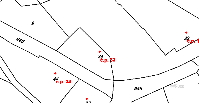 Hornosín 33 na parcele st. 34 v KÚ Hornosín, Katastrální mapa