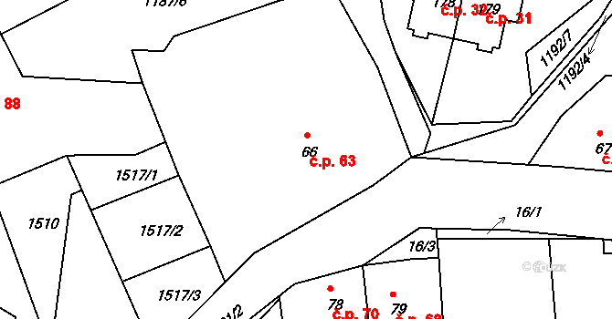 Velká Černoc 63, Měcholupy na parcele st. 66 v KÚ Velká Černoc, Katastrální mapa