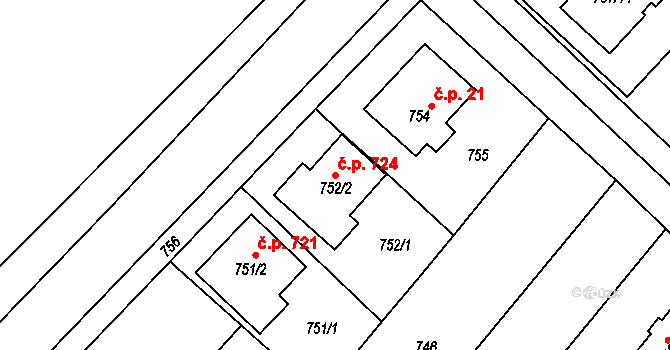 Vnorovy 724 na parcele st. 752/2 v KÚ Vnorovy, Katastrální mapa
