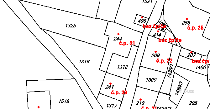 Habří 29, Řehlovice na parcele st. 241 v KÚ Řehlovice, Katastrální mapa