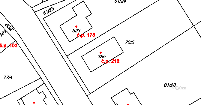 Písty 212 na parcele st. 385 v KÚ Písty u Nymburka, Katastrální mapa