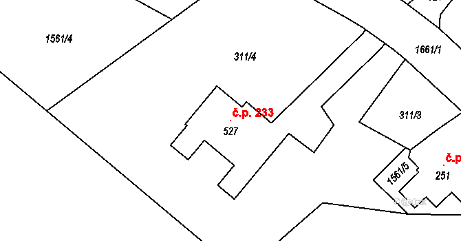 Hejtmánkovice 233 na parcele st. 527 v KÚ Hejtmánkovice, Katastrální mapa