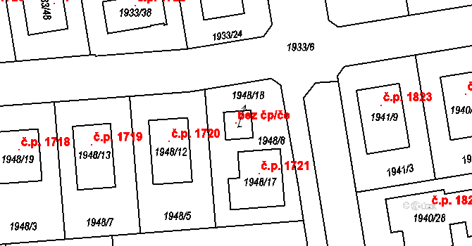 Holešov 100013368 na parcele st. 1948/18 v KÚ Holešov, Katastrální mapa
