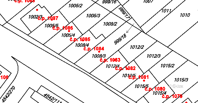 Hustopeče 1083 na parcele st. 1008/3 v KÚ Hustopeče u Brna, Katastrální mapa