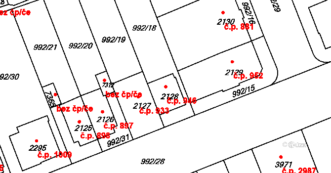 Kroměříž 946 na parcele st. 2128 v KÚ Kroměříž, Katastrální mapa