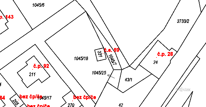 Číměř 59 na parcele st. 331 v KÚ Číměř, Katastrální mapa