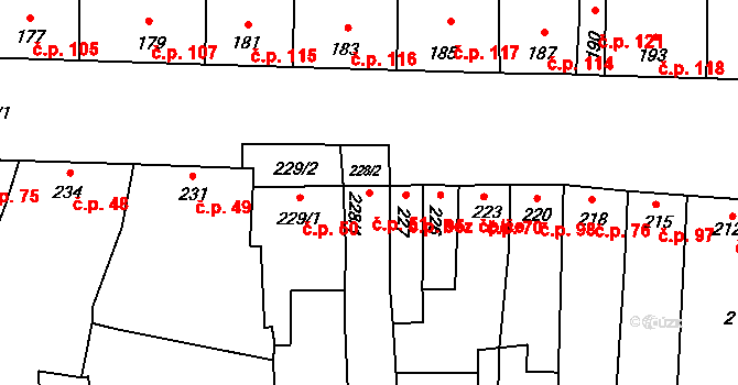 Seloutky 51 na parcele st. 228/1 v KÚ Seloutky, Katastrální mapa