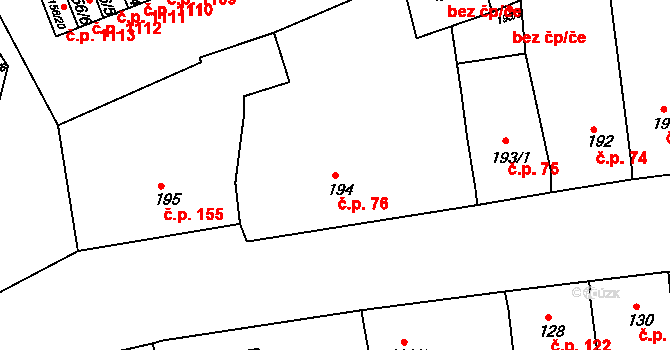 Dobšice 76 na parcele st. 194/3 v KÚ Dobšice u Znojma, Katastrální mapa