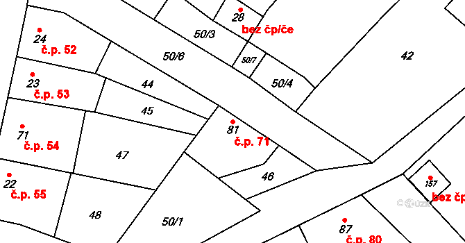 Skoky 71, Dolní Újezd na parcele st. 81 v KÚ Skoky u Staměřic, Katastrální mapa