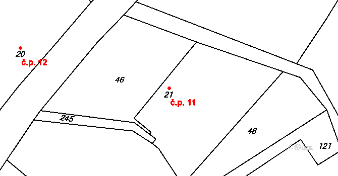 Kamenná Lhota 11, Čestín na parcele st. 21 v KÚ Kamenná Lhota u Čestína, Katastrální mapa
