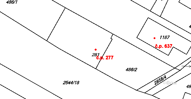 Kamenný Újezd 277 na parcele st. 281 v KÚ Kamenný Újezd, Katastrální mapa