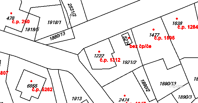 Jablonec nad Nisou 1312 na parcele st. 1222 v KÚ Jablonec nad Nisou, Katastrální mapa