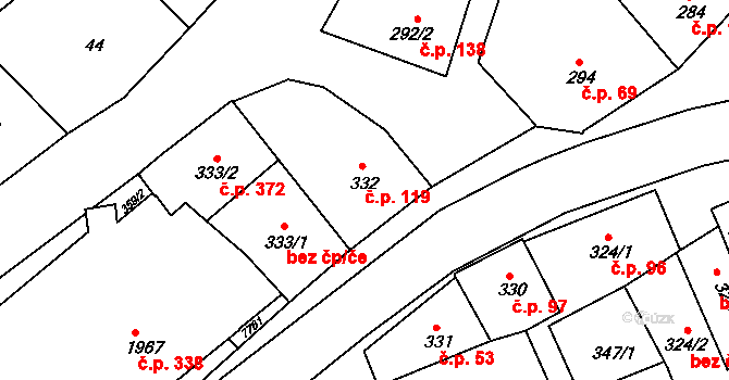 Telč-Podolí 119, Telč na parcele st. 332 v KÚ Telč, Katastrální mapa