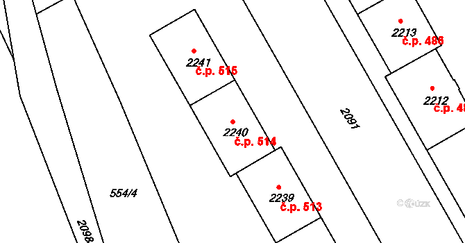 Lyžbice 514, Třinec na parcele st. 2240 v KÚ Lyžbice, Katastrální mapa