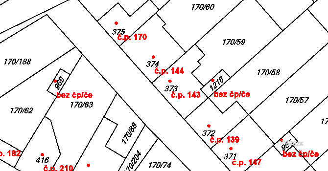 Brandýsek 143 na parcele st. 373 v KÚ Brandýsek, Katastrální mapa