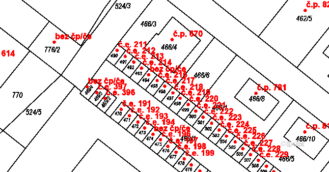 Veverská Bítýška 217 na parcele st. 496 v KÚ Veverská Bítýška, Katastrální mapa