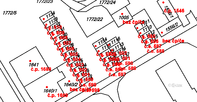 Tišnov 594 na parcele st. 1118 v KÚ Tišnov, Katastrální mapa