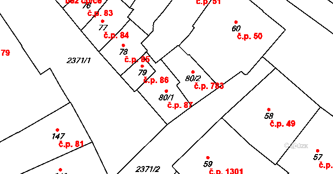Polná 87 na parcele st. 80/1 v KÚ Polná, Katastrální mapa