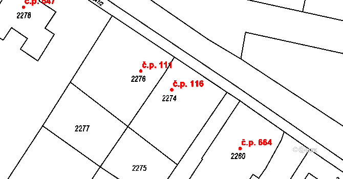 Rýmařov 116 na parcele st. 2274 v KÚ Rýmařov, Katastrální mapa