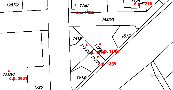Brandýs nad Labem 1813, Brandýs nad Labem-Stará Boleslav na parcele st. 1179/3 v KÚ Brandýs nad Labem, Katastrální mapa