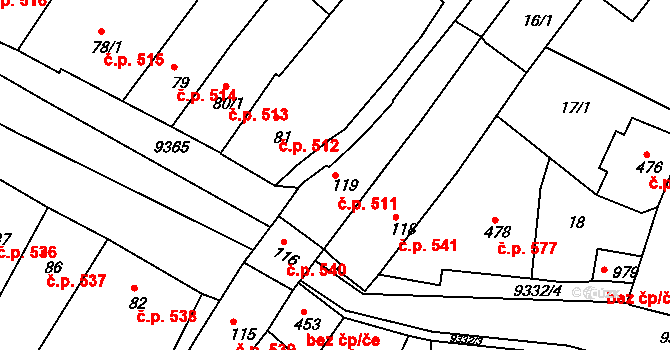 Slavonice 511 na parcele st. 119 v KÚ Slavonice, Katastrální mapa