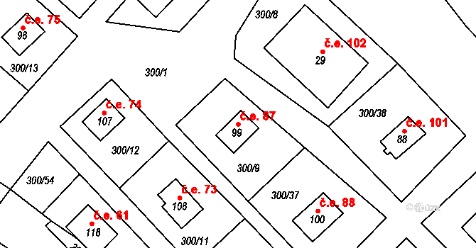 Dlouhá Louka 87, Osek na parcele st. 99 v KÚ Dlouhá Louka, Katastrální mapa