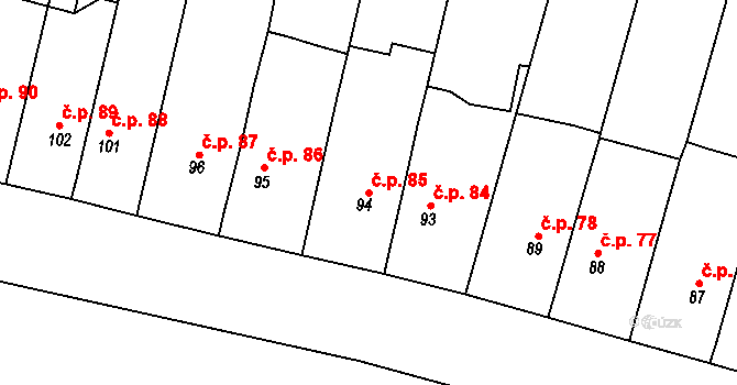 Želénky 85, Zabrušany na parcele st. 94 v KÚ Želénky, Katastrální mapa