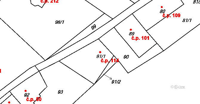 Lažánky 114, Blansko na parcele st. 91/1 v KÚ Lažánky u Blanska, Katastrální mapa