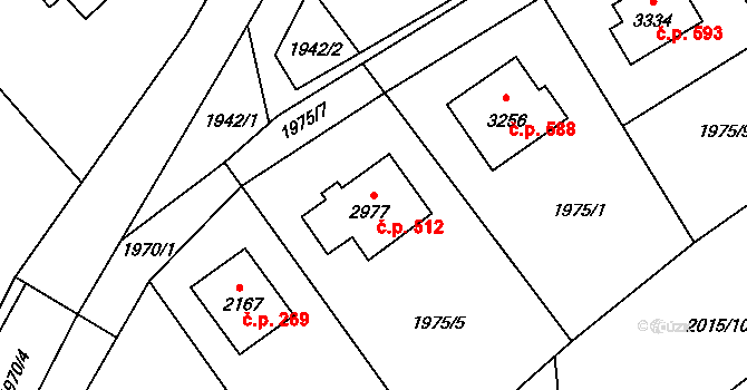 Ostravice 512 na parcele st. 2977 v KÚ Ostravice 1, Katastrální mapa