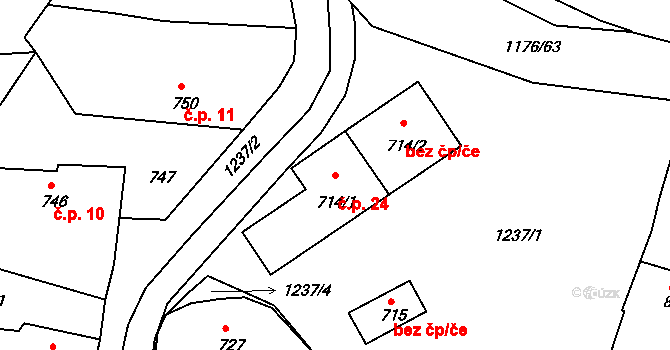 Krasetín 24, Holubov na parcele st. 714/1 v KÚ Holubov, Katastrální mapa