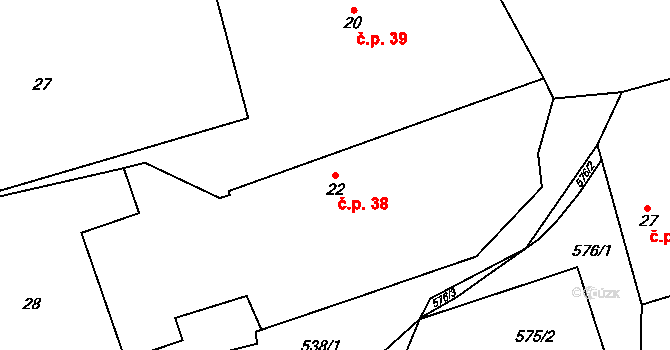 Nevratice 38 na parcele st. 22 v KÚ Nevratice, Katastrální mapa