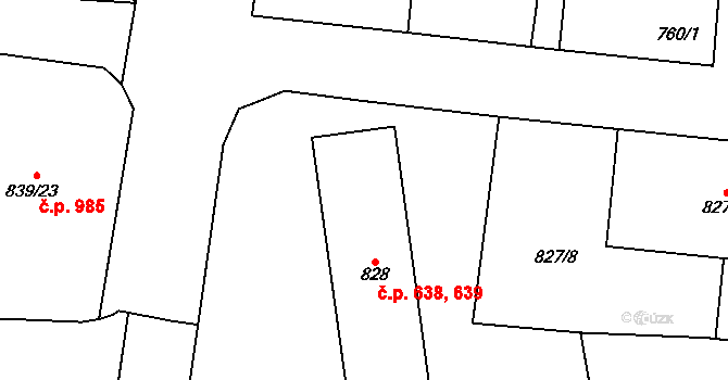 Jilemnice 638,639 na parcele st. 828 v KÚ Jilemnice, Katastrální mapa