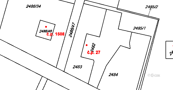 Lutyně 27, Orlová na parcele st. 2482 v KÚ Horní Lutyně, Katastrální mapa