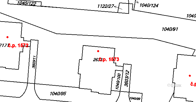 Rožnov pod Radhoštěm 1573 na parcele st. 2632 v KÚ Rožnov pod Radhoštěm, Katastrální mapa